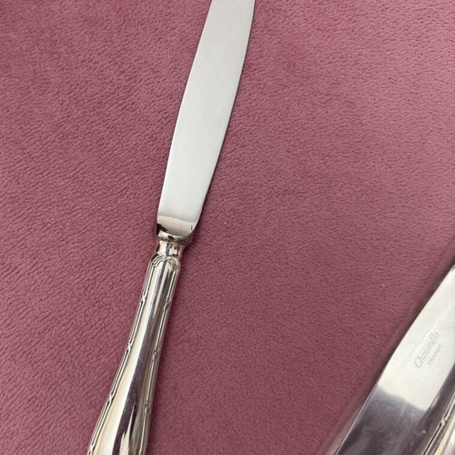 Christofle vintage silver plated knives set of 12, Rubans Croisés design