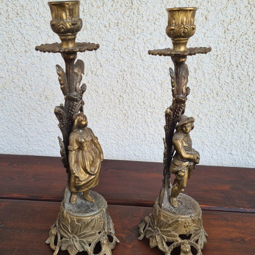 Bronze Mantle Clock Garniture Set used, Baroque style