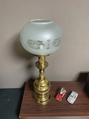 Vintage table lamp used with brass base and glass shade