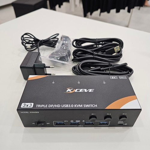 KCEVE KVM303 Triple Monitor KVM Switch new, 3 computers to 3 monitors, 8K@60Hz / 4K@144Hz