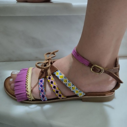Boho sandals 36 purple genuine leather boho chic flatforms like new