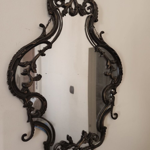 Bronze Entry Console with Mirror and Green Marble Shelf like new