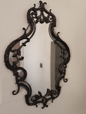 Bronze Entry Console with Mirror and Green Marble Shelf like new