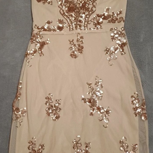 Mini formal dress like new, beige with gold sequins, size M