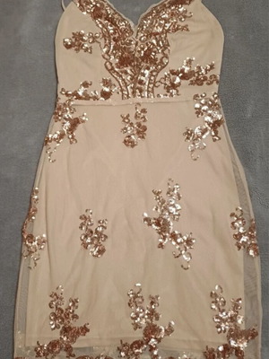 Mini formal dress like new, beige with gold sequins, size M