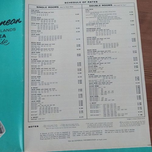 Greek Line Olympia 1958 ship brochure deck plan