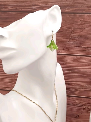 Handmade hoop earrings with green lemons and gold leaves, new