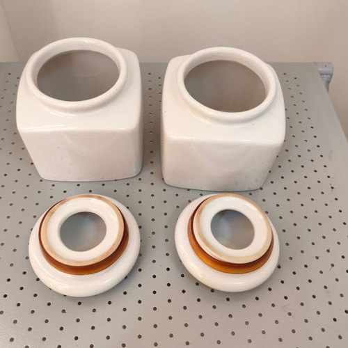 Vintage Bravo Coffee Greece porcelain coffee and sugar containers, 90 years anniversary