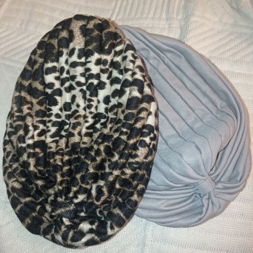 Turban new, pack of 2, light gray and leopard print