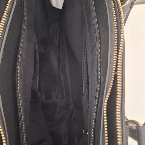 Black office laptop bag for women, saffiano faux leather