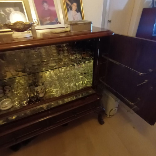 Bar cabinet style Anglé with mirrors and glass shelves like new