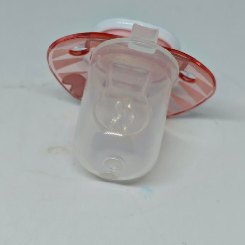 Silicone pacifier with cap and cat design like new, pink