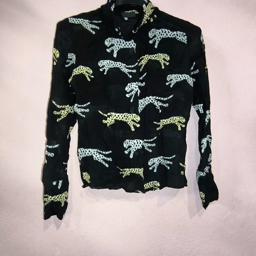Rosso di Sera Y2K Leopard Print Shirt like new, black