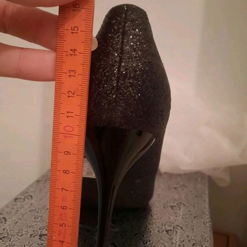 Black high heels with rhinestones and thin heel, new, size 40