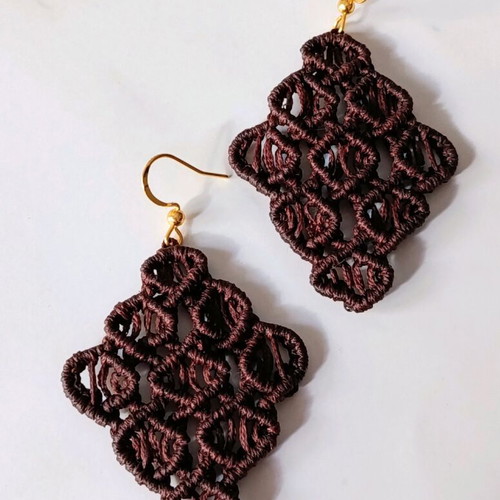Handmade brown macrame earrings made to order