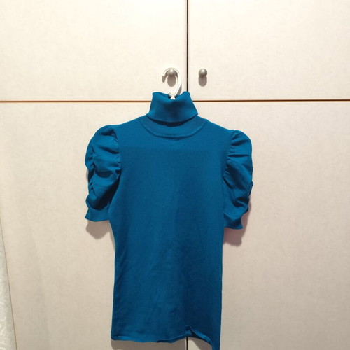 Petrol Turtleneck Blouse Like New With Puffy Sleeves Size M