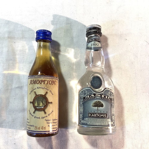 Greek liquor miniatures used, set of 8 bottles