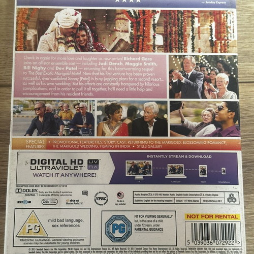 Second Best Exotic Marigold Hotel Blu-Ray used with subtitles