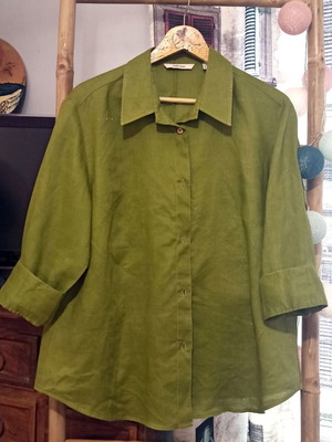 Λινό πουκάμισο Zara XL λαδί σε άριστη κατάσταση