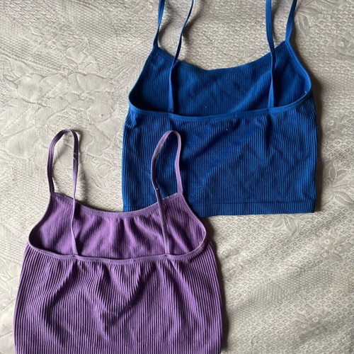 Stradivarius ribbed tops like new, size Small, blue and purple, pack of two