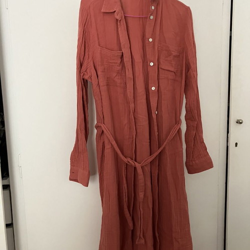 Cotton Linen Long Sleeve Dress Promod knee-length, like new, pink, M