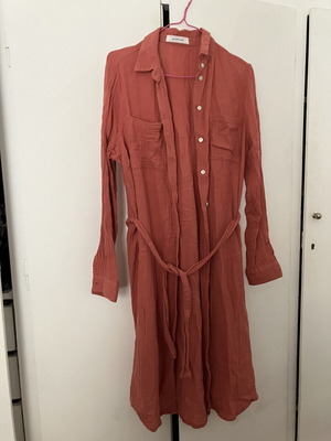 Cotton Linen Long Sleeve Dress Promod knee-length, like new, pink, M