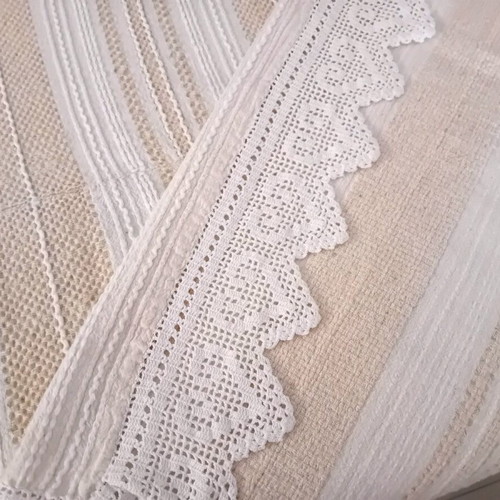 Handwoven Tablecloth with Handmade Lace, New, 2.40×1.90 m, Linen Cotton