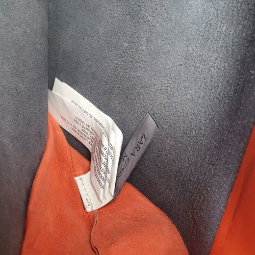 Zara genuine leather envelope clutch bag, blue and orange