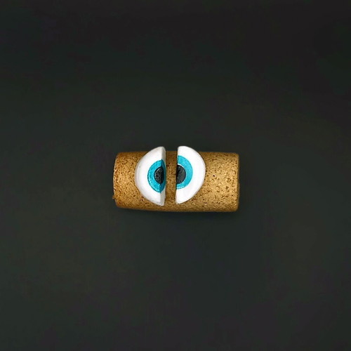 Handmade ceramic eye earrings with decoupage and glass coating
