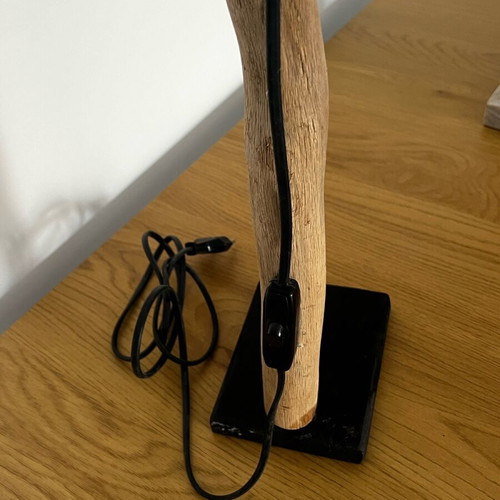 Table lamp handmade from natural wood like new without bulb