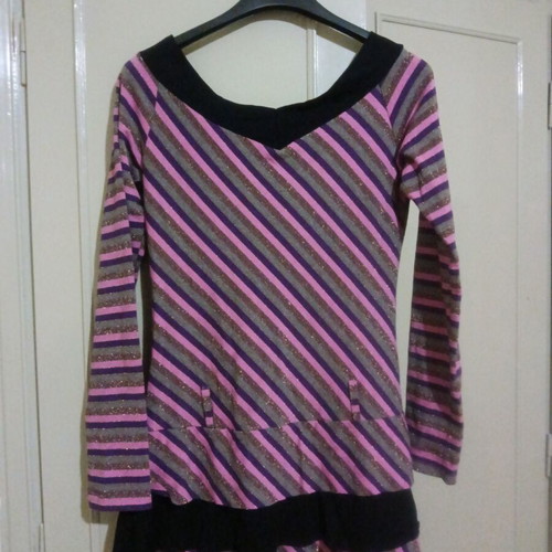 Cotton blouse dress medium with shiny golden stripes like new