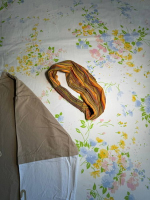 Bandana like new, orange and green elastic headpiece