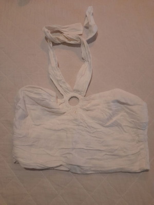 Zara Crop blouse with neck tie and back smocking used, size Large, white