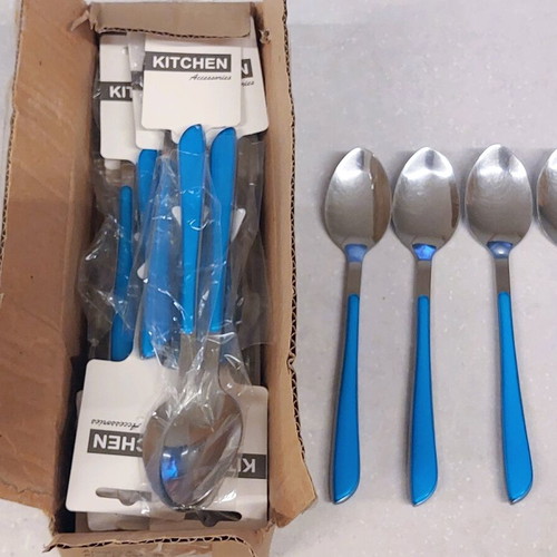 Inox cutlery set with blue handles, new