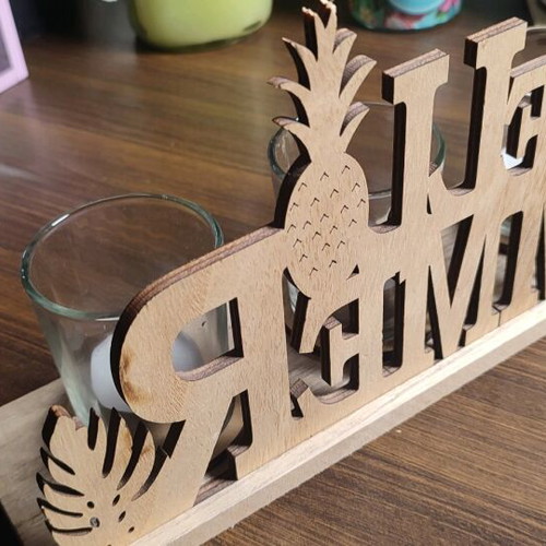 Wooden Hello Summer decoration with 3 tealights like new