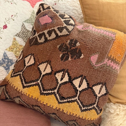 Vintage woven kilim cushion covers set of 2, used, boho decor