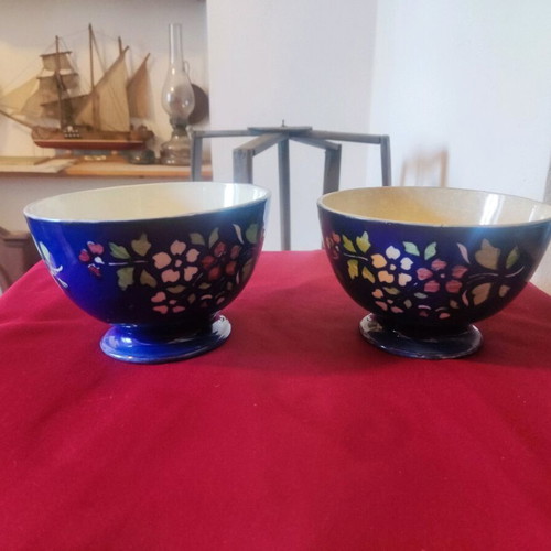 Set of 2 used vintage Terre de fer ceramic bowls Hautin Boulenger & cie