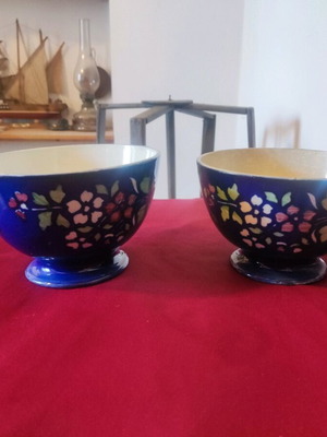 Set of 2 used vintage Terre de fer ceramic bowls Hautin Boulenger & cie
