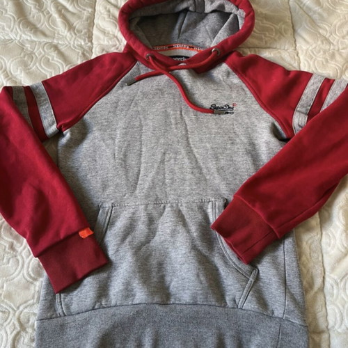 Superdry hoodie used, gray and red, size S