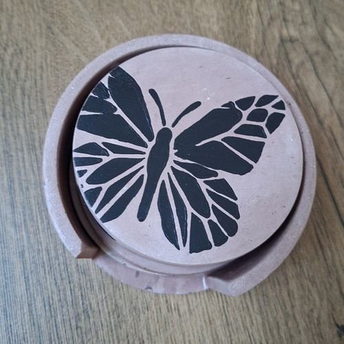 Handmade plaster coaster set with butterfly design
