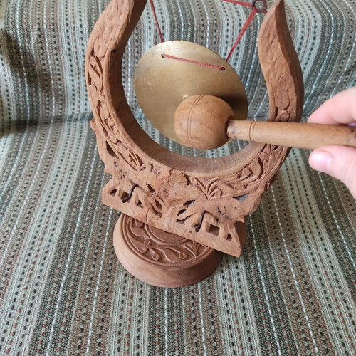 Handmade wooden gong musical instrument with bronze plate