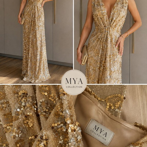 MYA Collection gold maxi dress with sequins