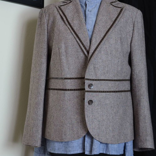 Women's wool blazer used, beige herringbone pattern