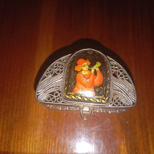 Retro decorative box used, Palekh miniature style