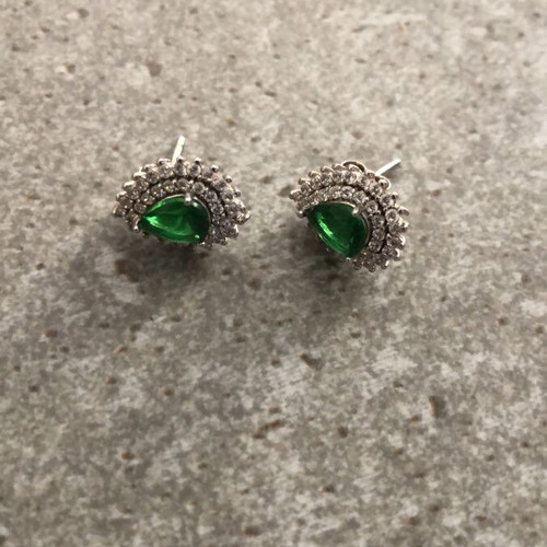 Gold plated earrings with green stone new