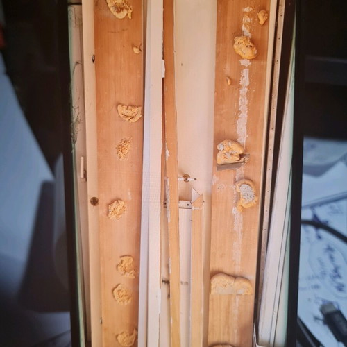 Wooden exterior entrance door with frame, white lacquer