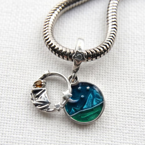 Pandora Camping Night Sky Dangle Charm new, silver 925, green enamel