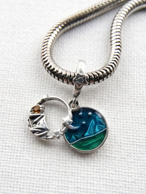 Pandora Camping Night Sky Dangle Charm new, silver 925, green enamel