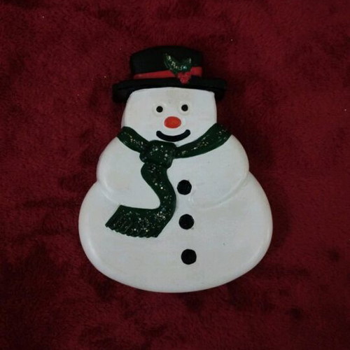 Handmade snowman hanging decoration with clay and painted