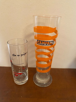 Vintage collectible drink glasses Campari and Ouzo 12, in excellent condition